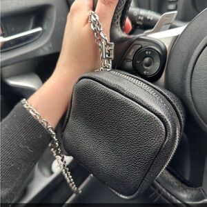 Fendi mini square Black Leather Crossbody with Silver Chain
